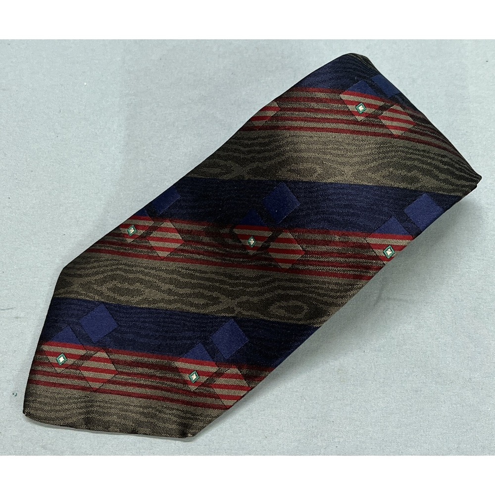 VTG VALENTINO CRAVATTE Blue/Gray DIAGONAL STRIPE Squares SILK Hand Made NECK TIE